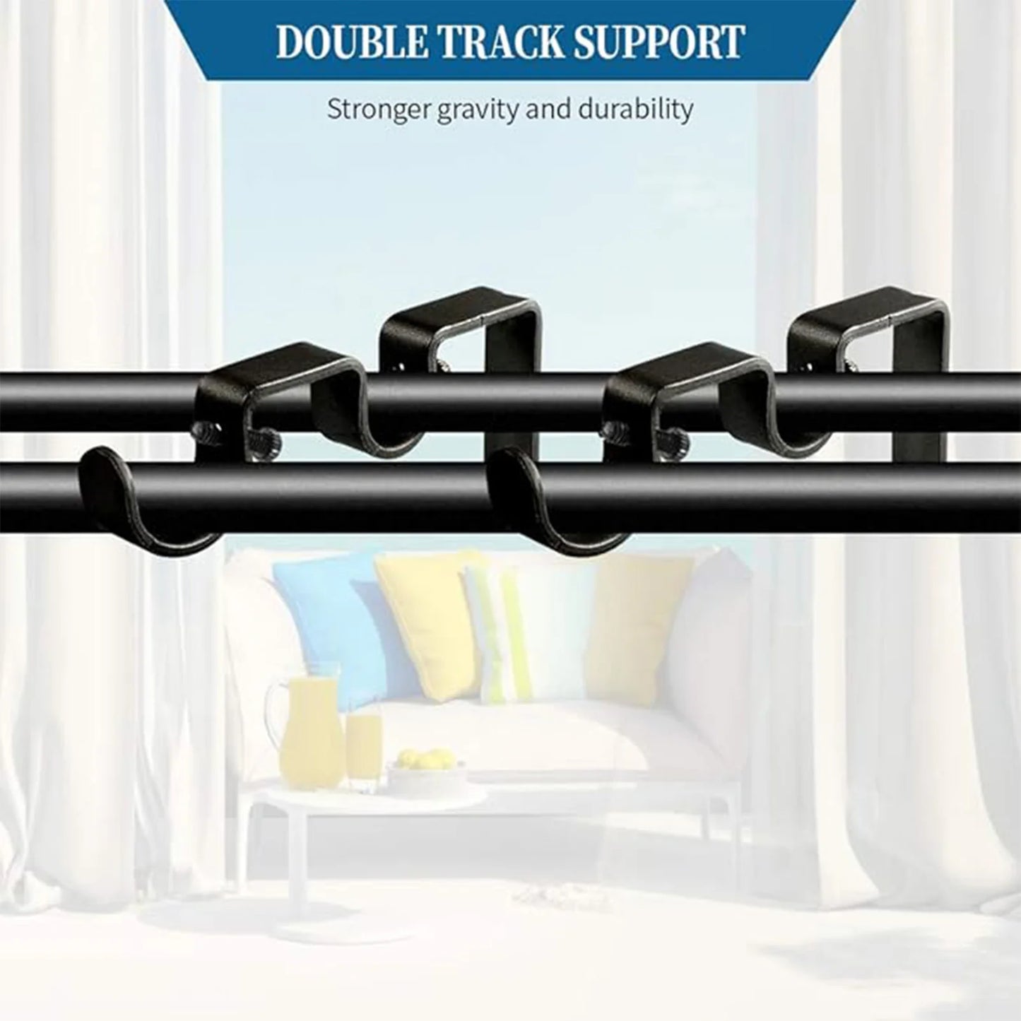Double Curtain Rod Bracket Adjustable Double Rod Holders for Office Living Room Bedroom Peaceful Pleasures Health and Wellness