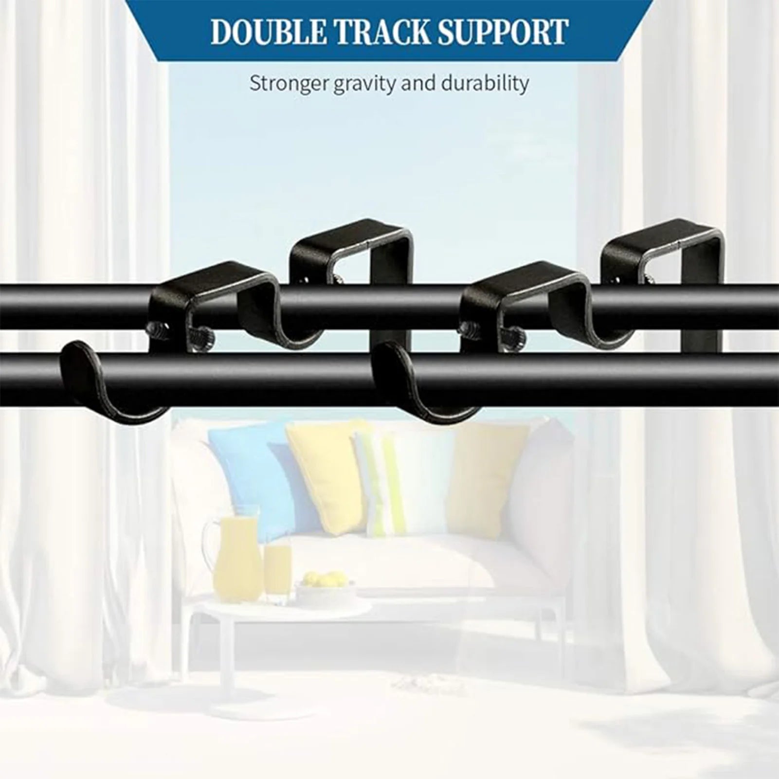 Double Curtain Rod Bracket Adjustable Double Rod Holders for Office Living Room Bedroom Peaceful Pleasures Health and Wellness
