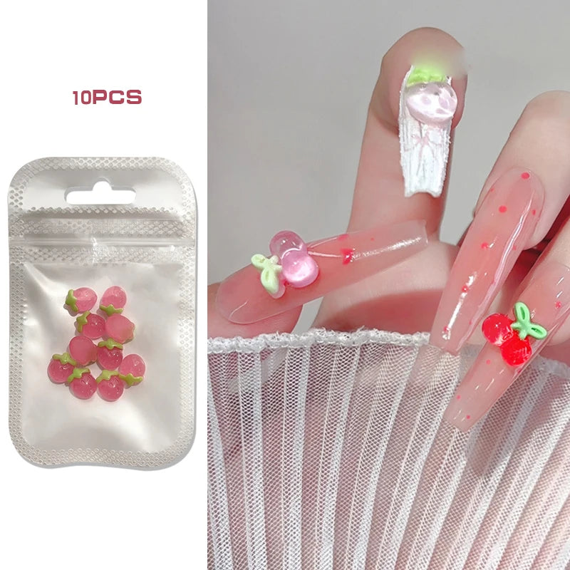 10pcs Resin Mini Cherry Strawberry Nail Art Flat Back Stone Figurines Scrapbook DIY Jewelry Decor Crafts Peaceful Pleasures Health and Wellness