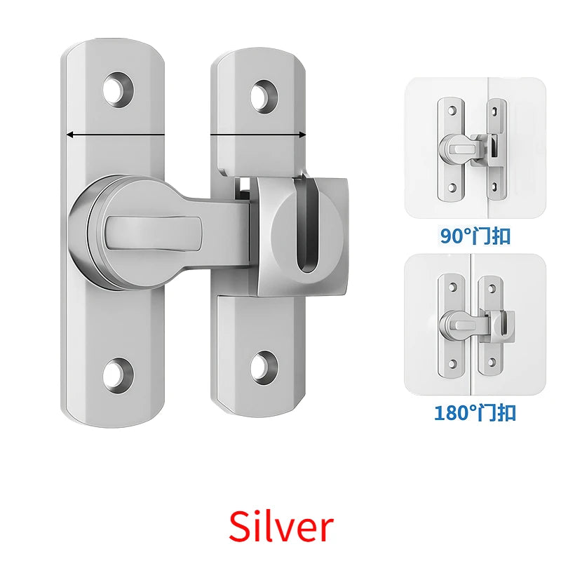90/180 Degree Flip Door Lock Home Security Sliding Door Latch Small Gate Latches Hardware Anti-theft Lock Zinc Alloy Door Bolts Peaceful Pleasures Health and Wellness Silver