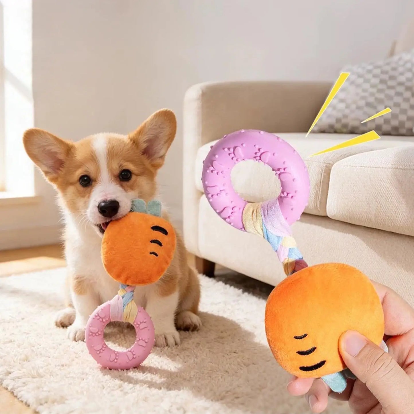 Squeaky Plush Dog Toy – Cheese Chew & Teething Toy for Dogs