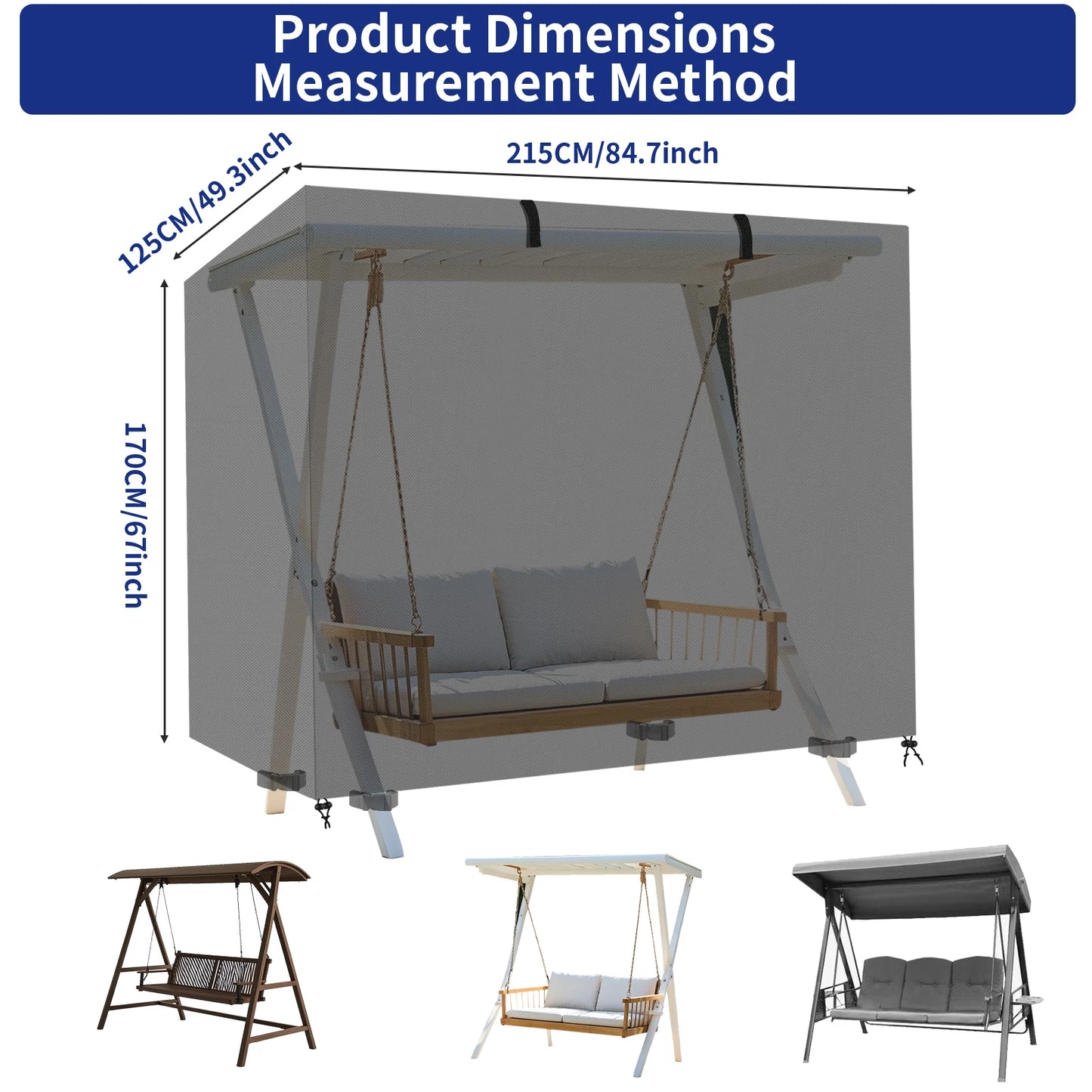 Garden Swing Cover 3-Seater Waterproof Hammock Cover W/ Zipper Anti-UV 210D Oxford Outdoor Swing Chair Cover Patio Chair Covers Peaceful Pleasures Health and Wellness