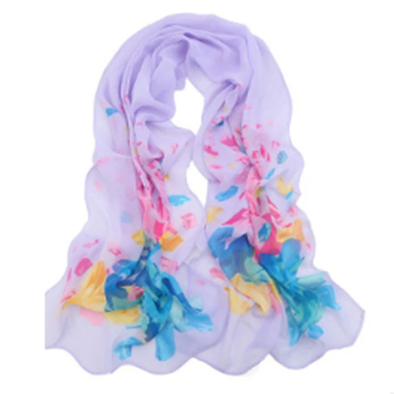 Women Chiffon Scarf Fashion Leisure Butterflies Branch Pattern Long Shawl Versatile Elegant Minimalist Retro Female Scarves Peaceful Pleasures Health and Wellness Square Light Purple One Size