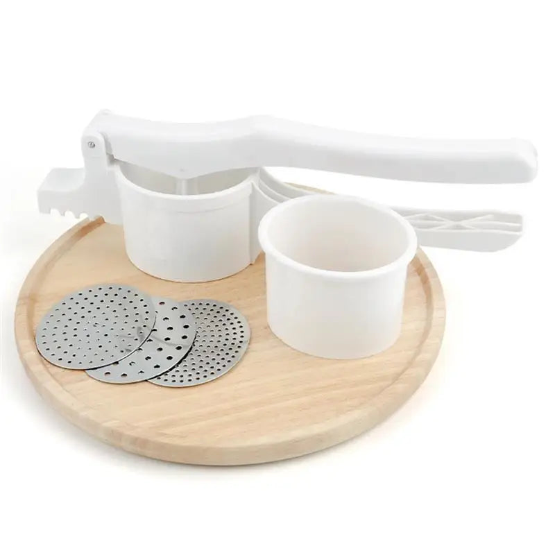 White Potato Ricer Stainless Steel Puree Fruit Vegetable Press Maker Manual Food Ricer Fruit Masher for Kitchen DC05 Peaceful Pleasures Health and Wellness WHITE