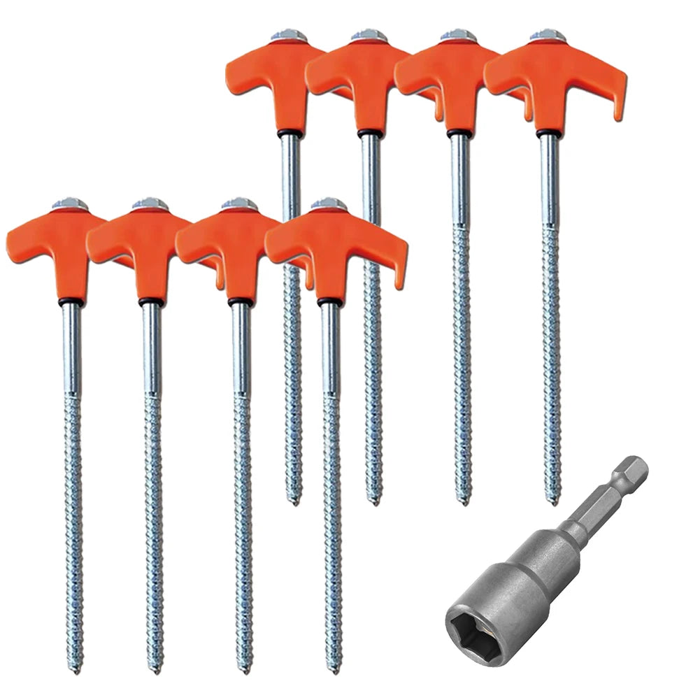 Screw Tent Stakes 8/16Pcs M8 Carbon Steel Spiral Pegs with Hex Socket Luminous Glow Head for Outdoor Camping Hard Ground Anchors Peaceful Pleasures Health and Wellness Orange 8PCS