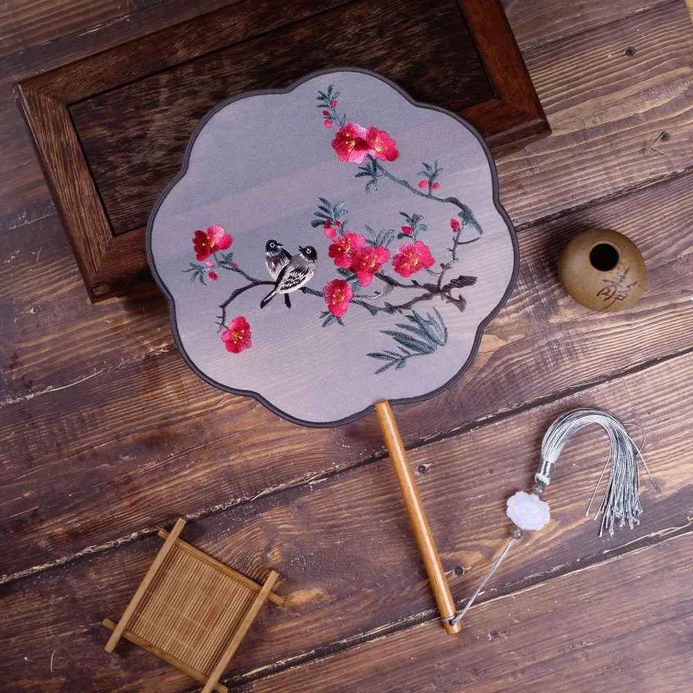 Vintage Silk Embroidery Fan | Floral Hanfu Accessory & Dance Prop