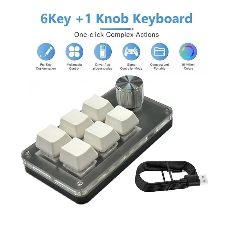 Mini Macro Mechanical Keyboard – RGB, 3/6 Keys & Rotary Knob