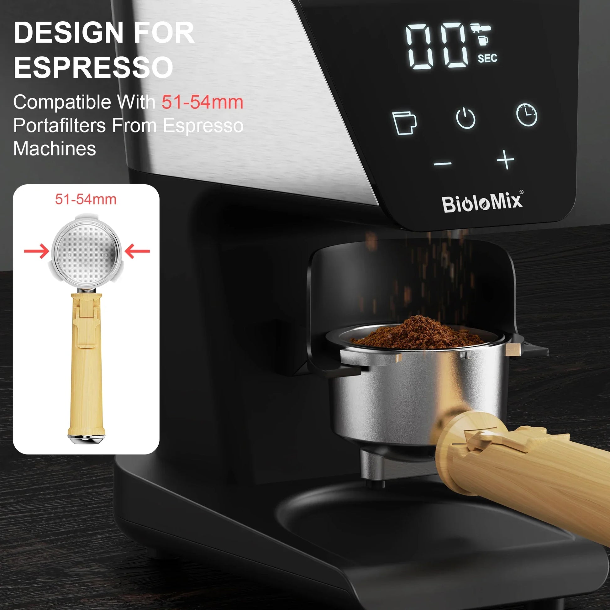 BioloMix Burr Coffee Grinder – 30 Grind Settings, LCD, 300W Coffee Grinder BioloMix