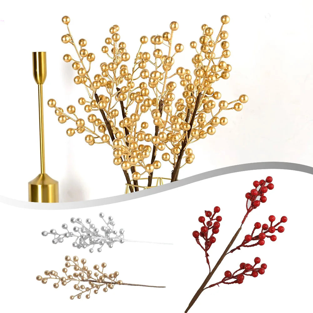 4-Fork Artificial Berry Gold Fruit Flower Bouquet Decorating Living