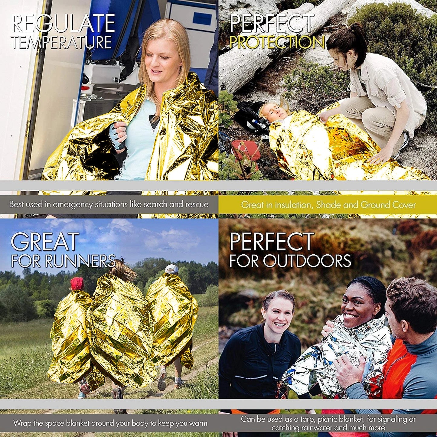Emergency Blanket Outdoor Survive First Aid Military Rescue Kit Windproof Waterproof Foil Thermal Blanket for Camping Hiking Hot Peaceful Pleasures Health and Wellness