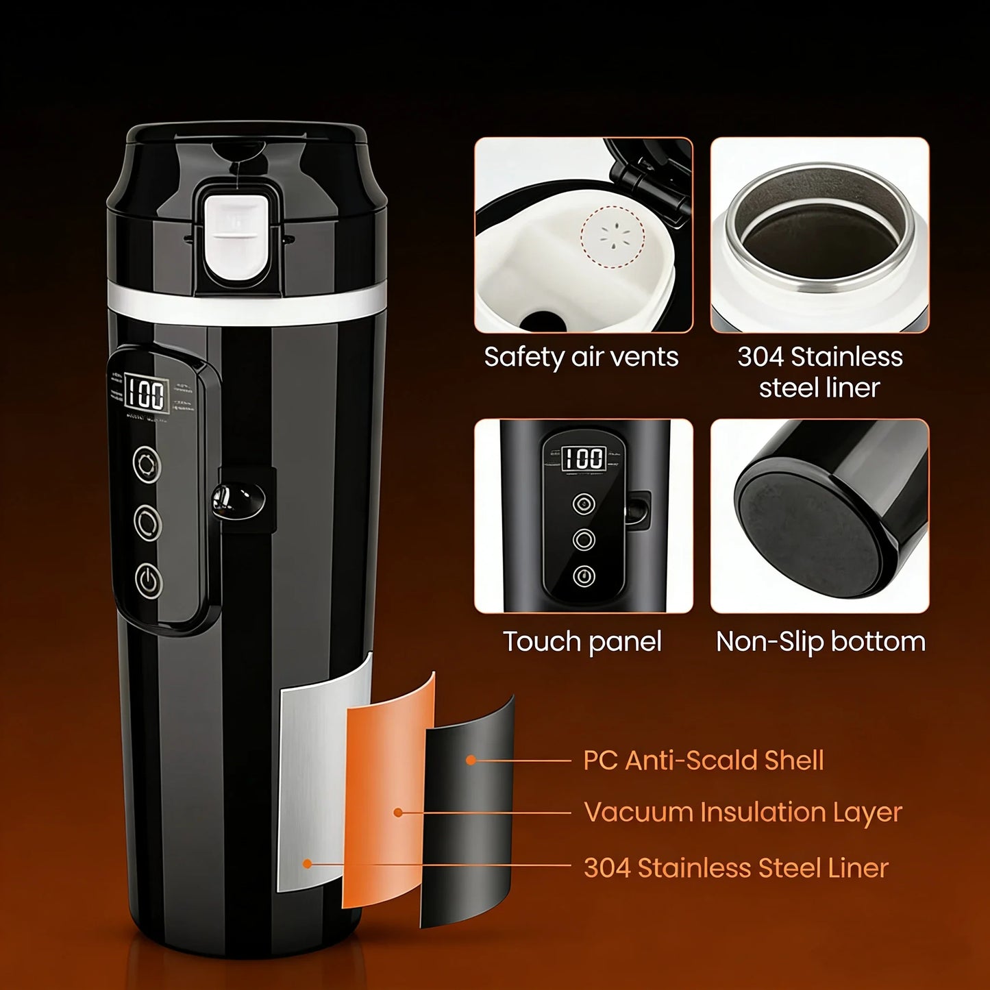12V/24V Universal Car Electric Kettle 500ML Large Capacity Smart Heating & Insulation Cup with 304 Stainless Steel Inner Liner Peaceful Pleasures Health and Wellness