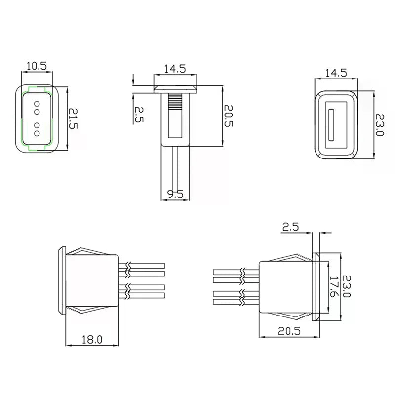 USB 2.0 Female Charging Port Connector with Cable & Socket
