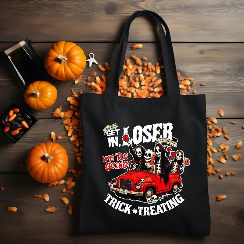Halloween Canvas Tote Bag "Get in Losers" | Spooky Shoulder Bag Halloween Tote Bag Peaceful Pleasures Health and Wellness