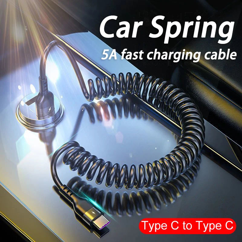 Coiled USB-C Cable 5A 66W Fast Charging 1.5m – Car & Daily
