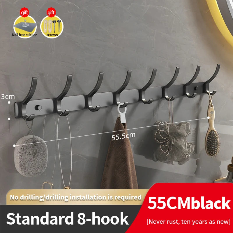 YUNJIEYA 6-Hook Aluminum Wall Rack | Bathroom & Kitchen Hooks