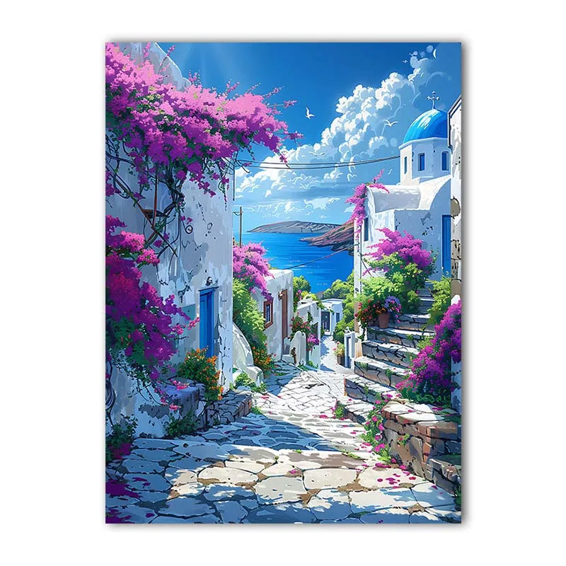 Santorini Greece Canvas Wall Art | Nordic Landscape Print Canvas Wall Art Peaceful Pleasures Health and Wellness 04 21X30cm No Frame China Mainland