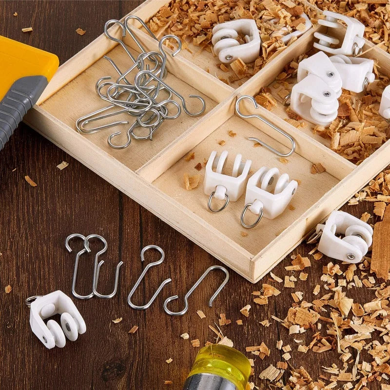 50Pcs S-Shape Curtain Track Hooks & Plastic Glider Rollers Set