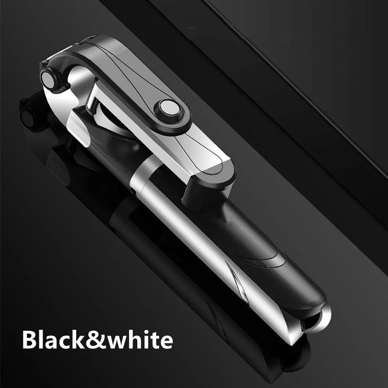 Extendable Handheld Selfie Stick Tripod with Remote Shutter Self-timer Tripod Portable Mobile Phone Bracket Foldable Phone Stand Peaceful Pleasures Health and Wellness Black White