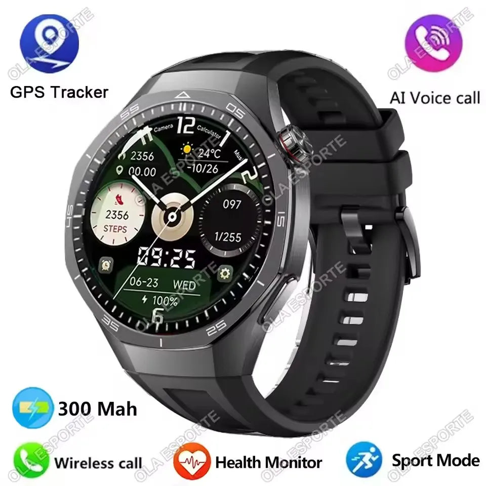 2026 New For Android ios Smart Watch Men HD AMOLED Screen GPS Motion trajectory Heart Rate Bluetooth Calls SmartWatch Waterproof Peaceful Pleasures Health and Wellness Black