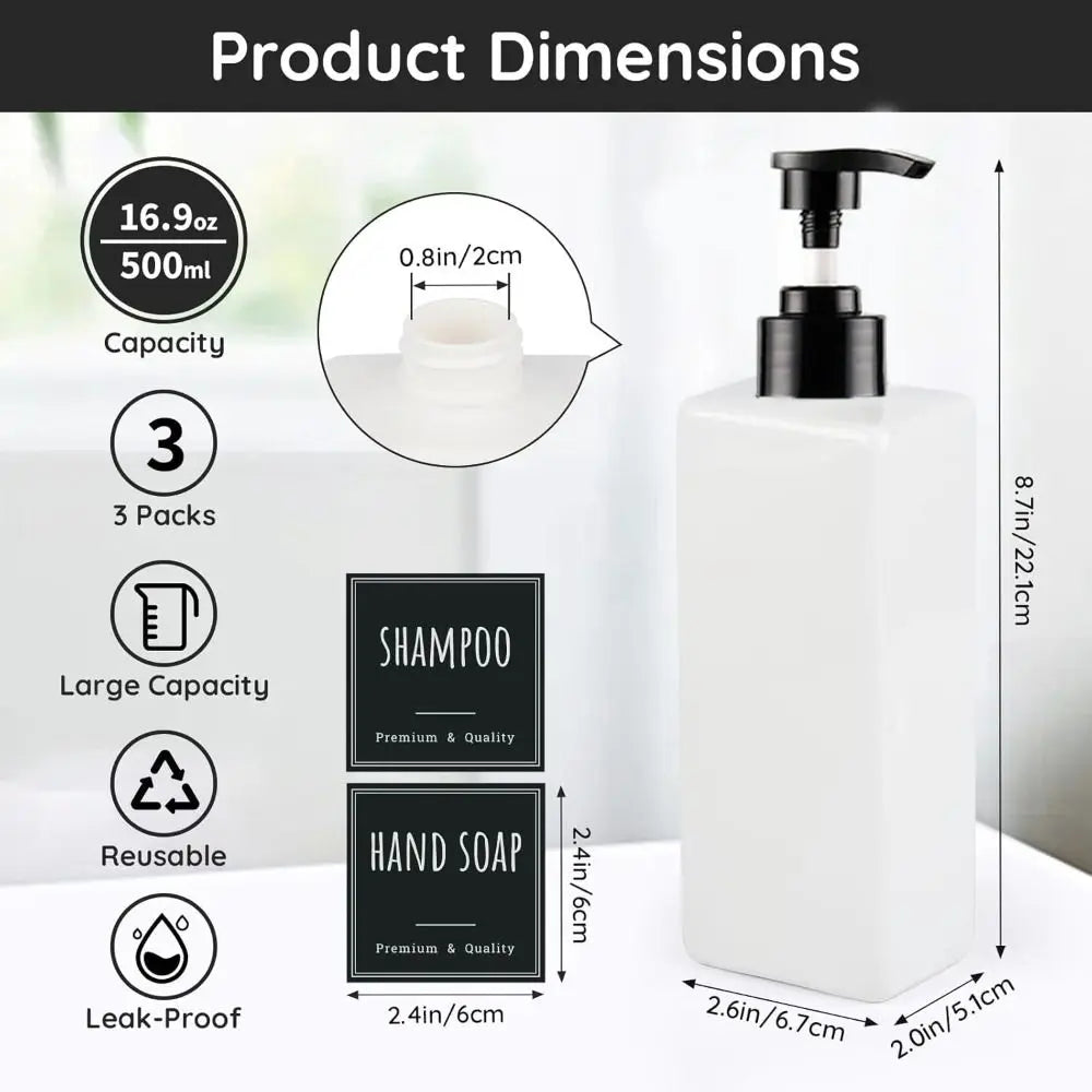 3-Pack 500ml Soap Dispenser Set with Labels | Bathroom