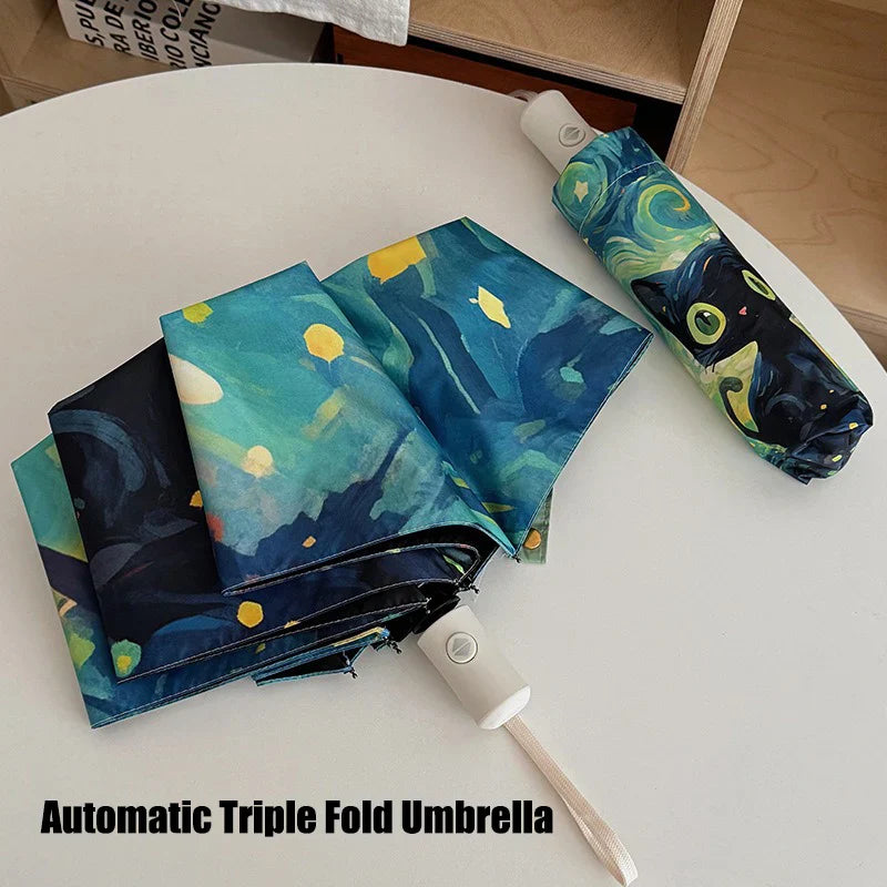 Cartoon Cat Folding Umbrella – UV Protection & Auto Open/Close