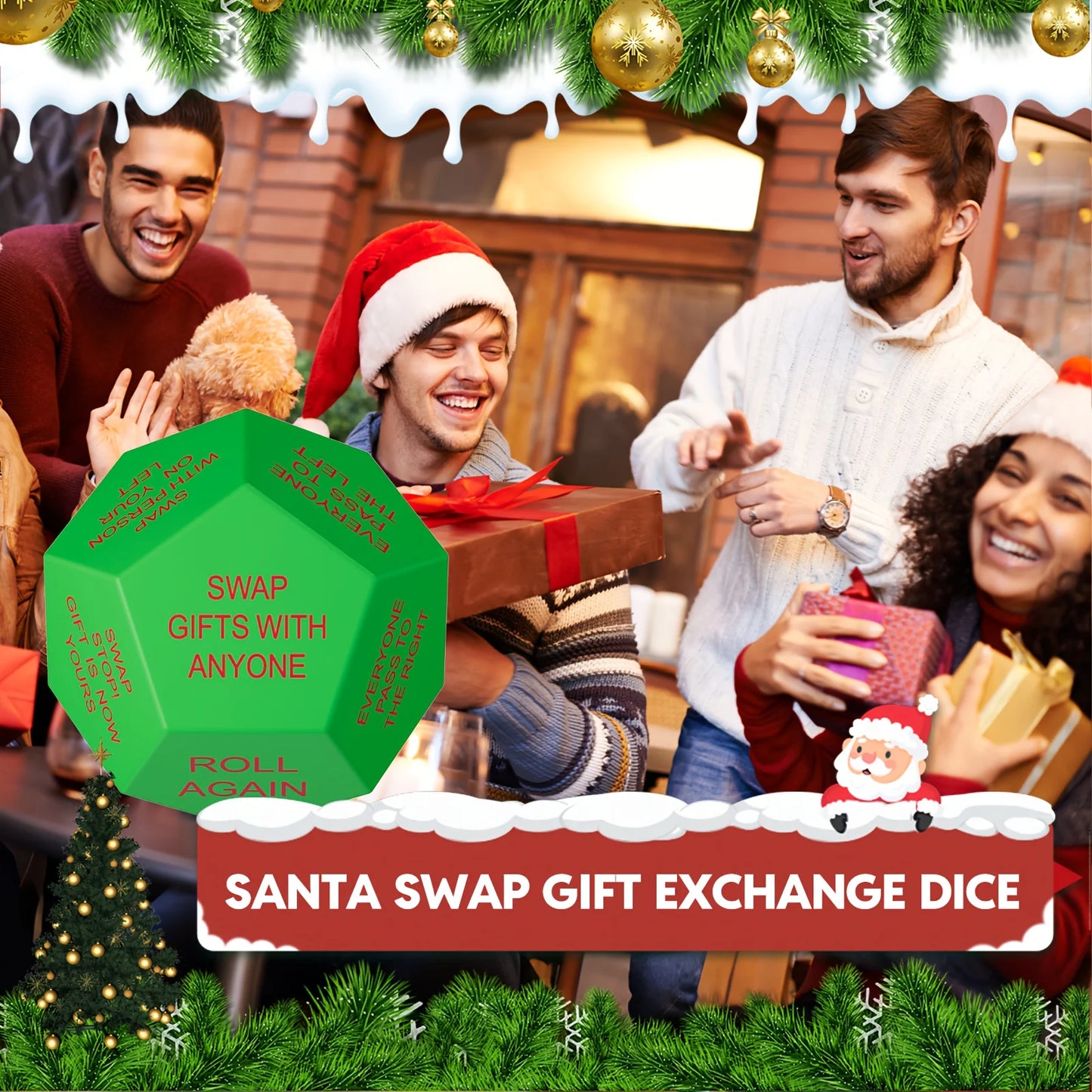 1 set of upgraded 2026 Santa's Gift Exchange Dice - 12-sided Christmas Party Dice with festive holiday designs, suitable for hol Peaceful Pleasures Health and Wellness