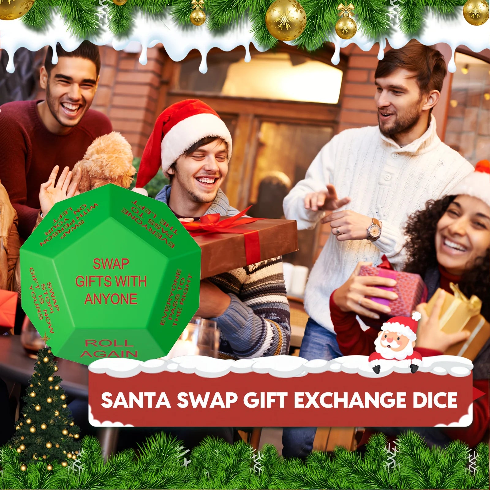 1 set of upgraded 2026 Santa's Gift Exchange Dice - 12-sided Christmas Party Dice with festive holiday designs, suitable for hol Peaceful Pleasures Health and Wellness