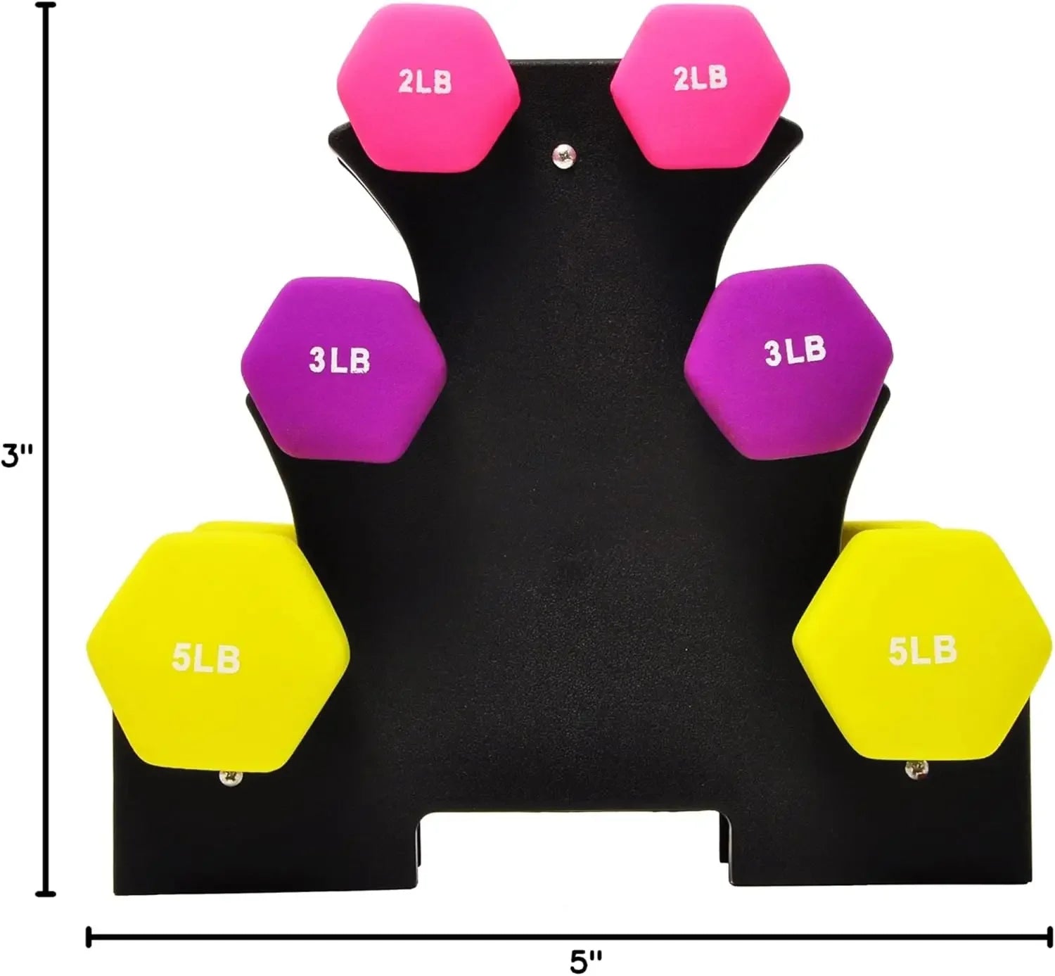 6-Piece Neoprene Dumbbell Set with Stand - 2, 3 & 5 lb Peaceful Pleasures Health and Wellness