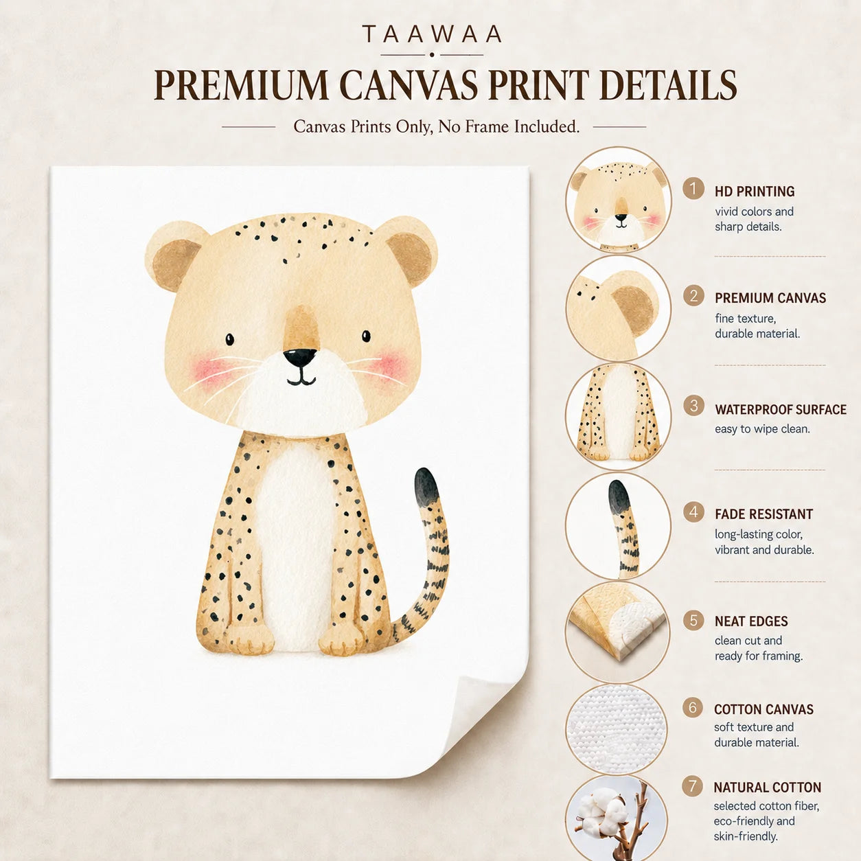 Nursery Wall Art, Cute Baby Cheetah Canvas Painting, Minimalist Animal Poster Print for Kids Boy Girl Bedroom Decor Peaceful Pleasures Health and Wellness