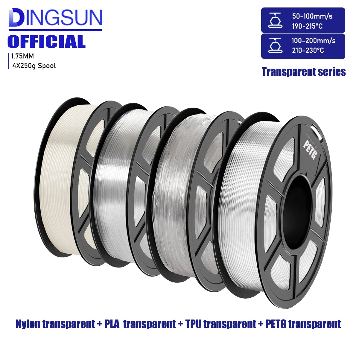 Transparent PLA 3D Filament 1.75mm | High-Speed, Tough & Durable