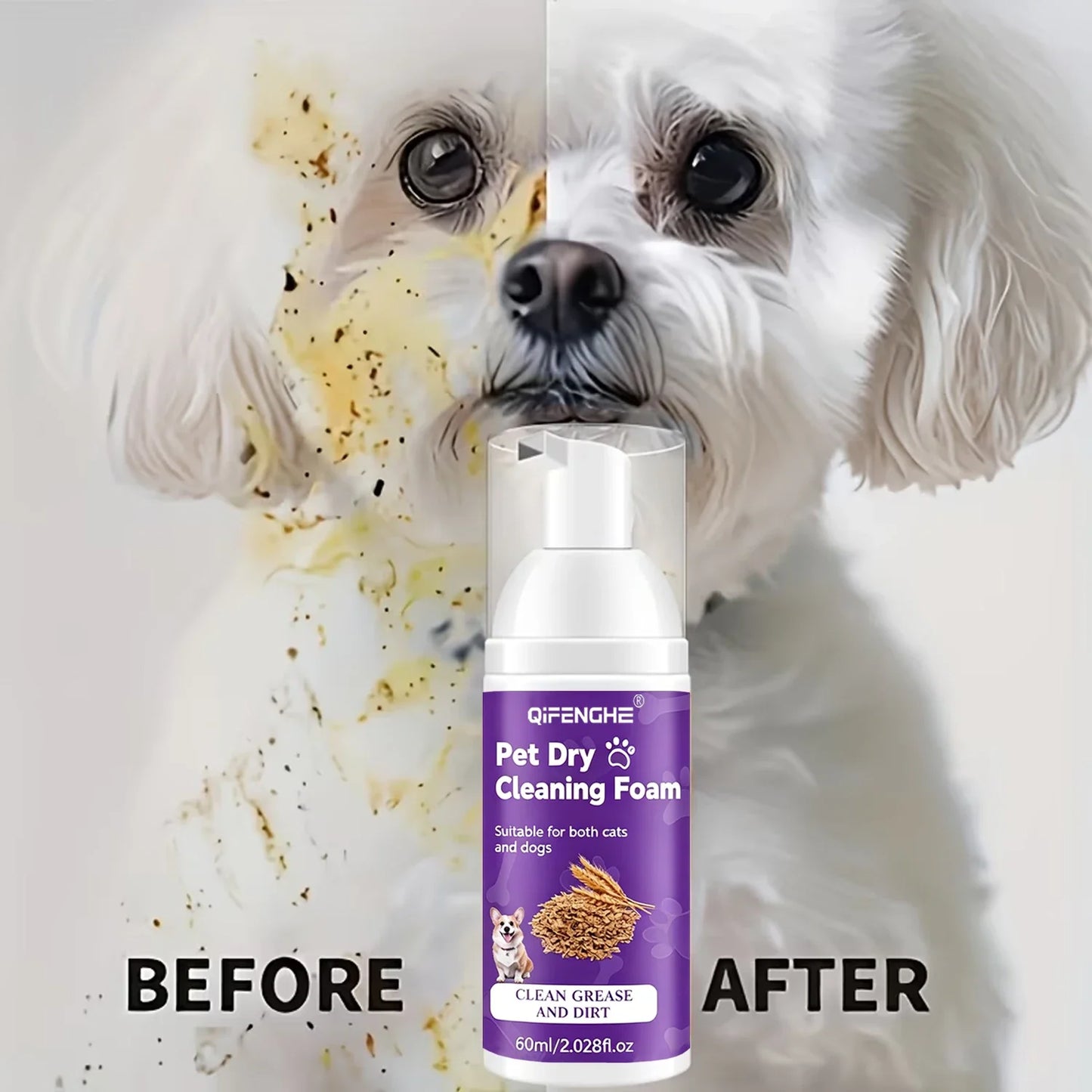 Waterless Dry Foam Shampoo for Dogs & Cats – No Rinse