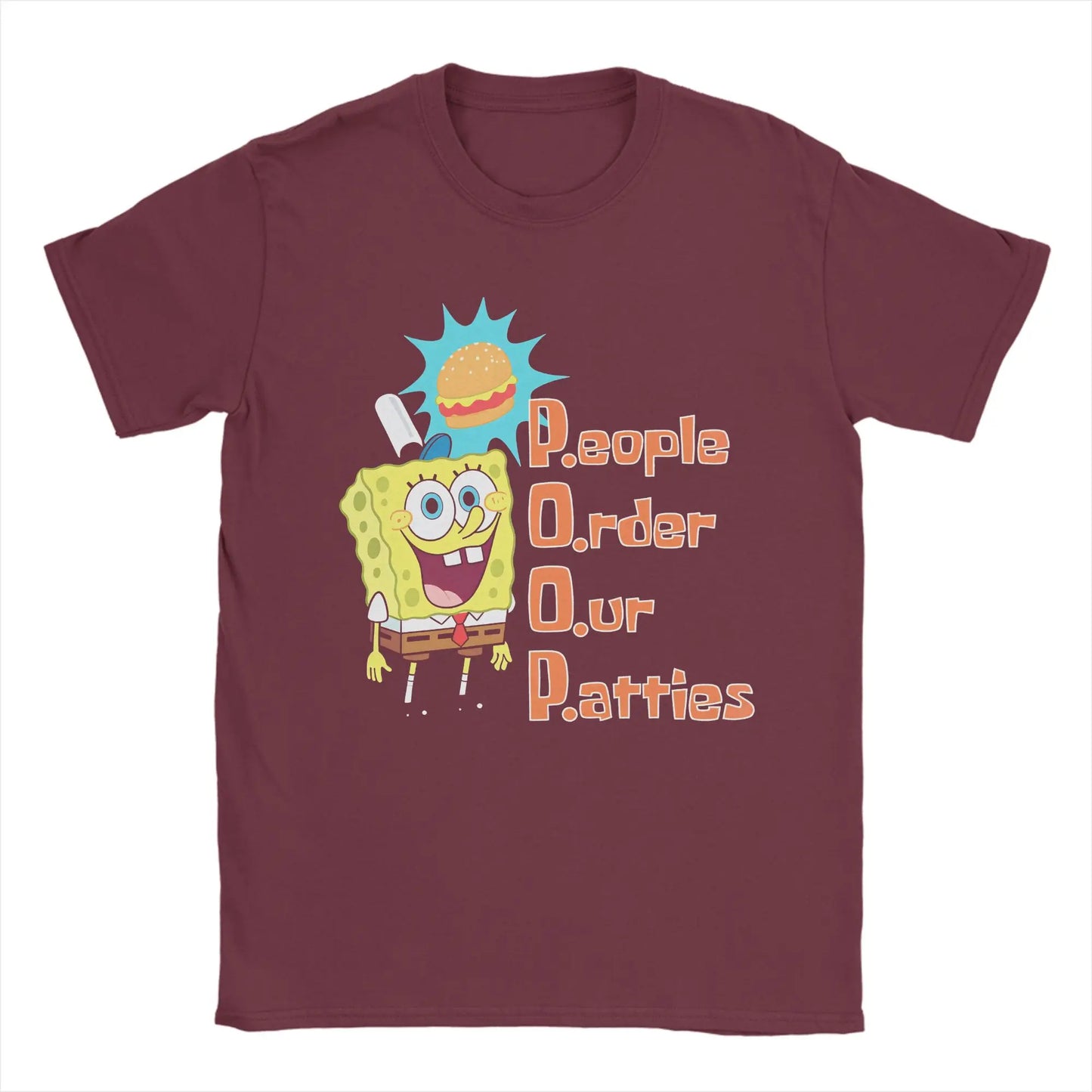S-Spongebobs Men's T Shirt Novelty Tee Shirt Short Sleeve Round Neck T-Shirt 100% Cotton Summer Clothes Peaceful Pleasures Health and Wellness Burgundy 6XL