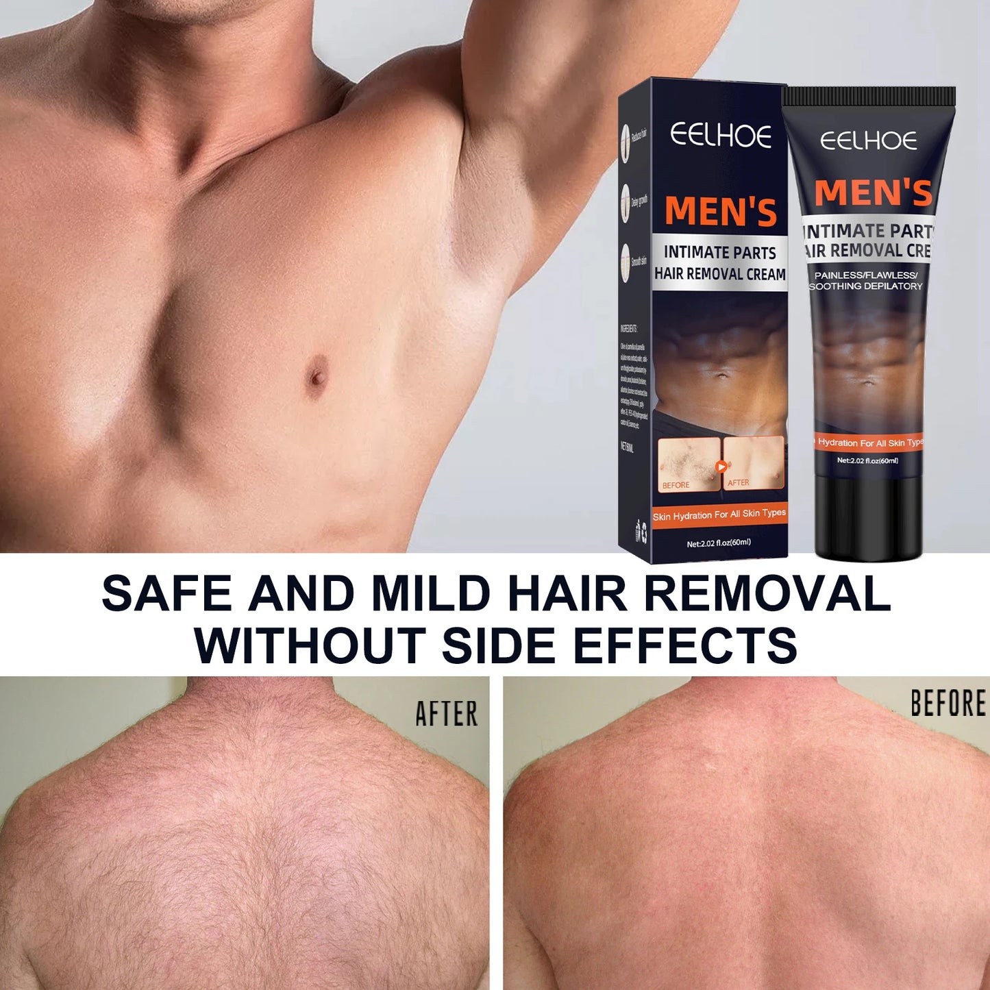 Eelhoe Men's Hair Removal Cream – Chest, Armpit & Legs 60ml