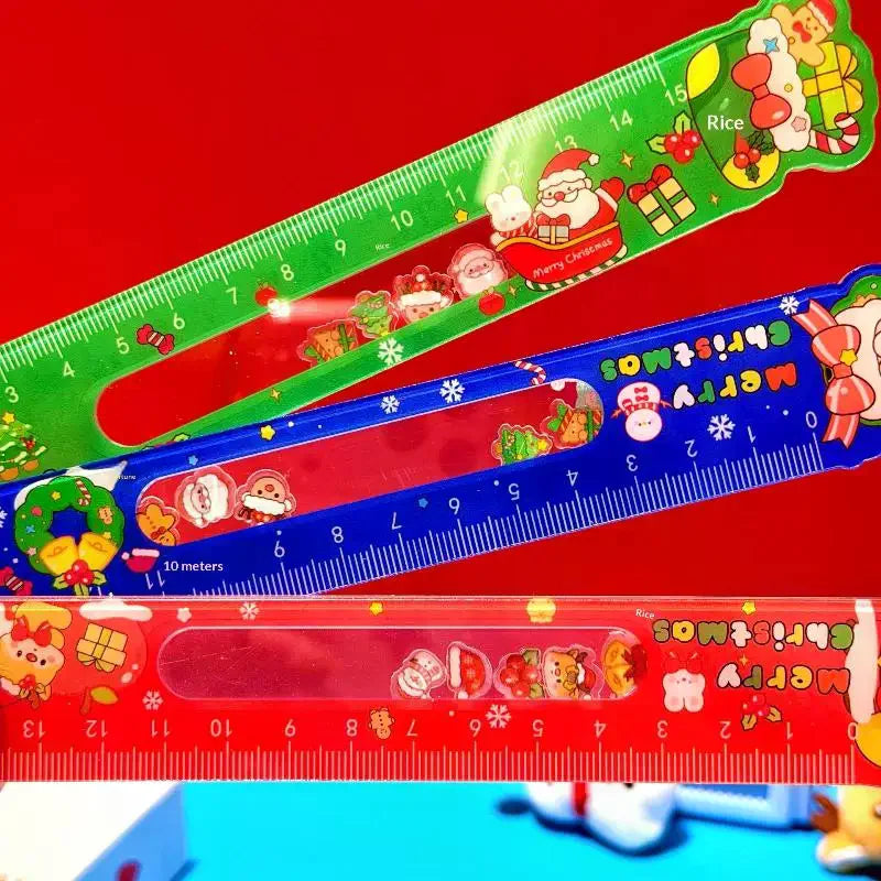 Christmas Cartoon Ruler – Santa & Snowman Holiday Stationery