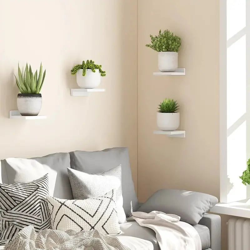 4-Pack Small Wood Floating Shelves – 5" Mini Wall Display Ledges