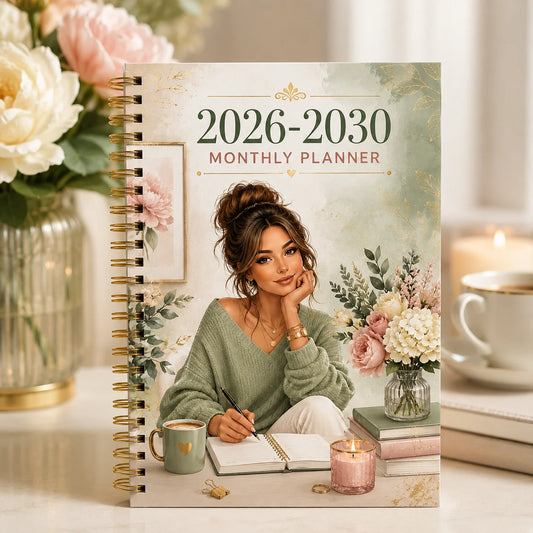 2026-2030 Monthly Planner Journal A5 Spiral-bound Life Organizer Peaceful Pleasures Health and Wellness 1Pcs