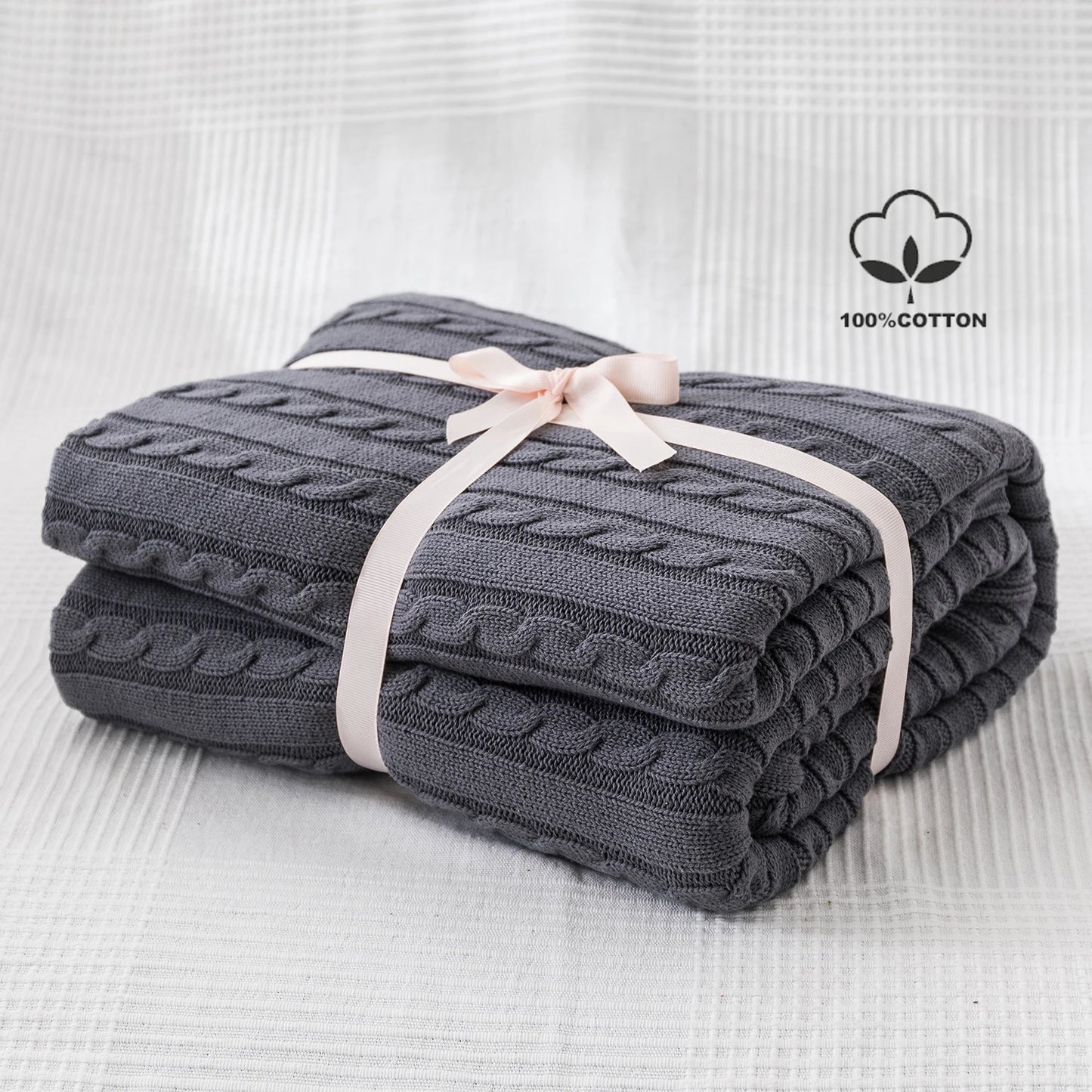 Battilo 100% Cotton Cable Knit Throw Blanket | Sofa & Bed