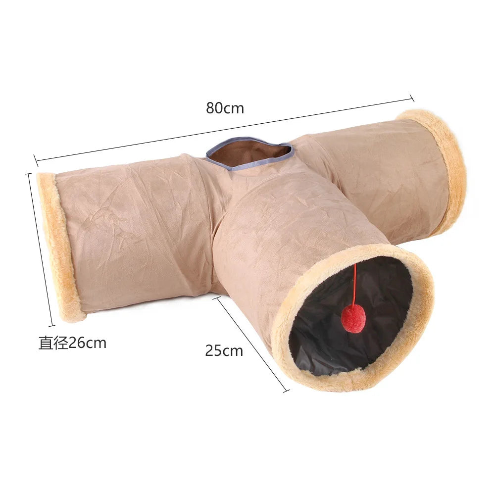Cat Tunnel Tube Kitty Tunnel Bored Cat Pet Toys Peek Hole Toy Peaceful Pleasures Health and Wellness B18310 Khaki
