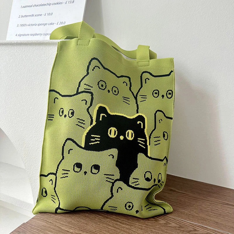 Knitted Cartoon Shoulder Bag – Large Capacity Women's Tote