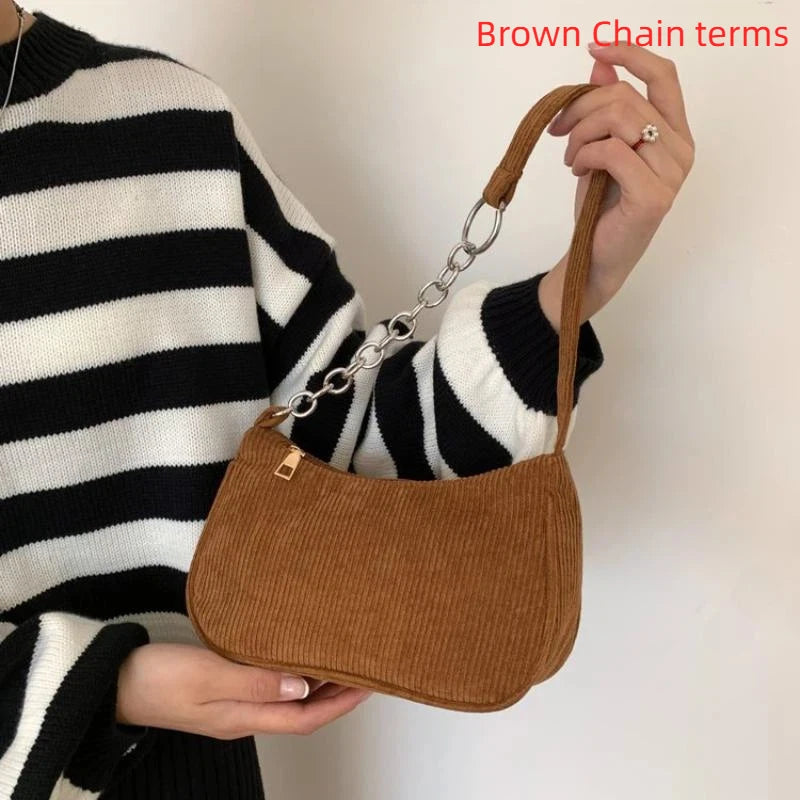 Women's Corduroy Underarm Bag | Small Square Shoulder Bag