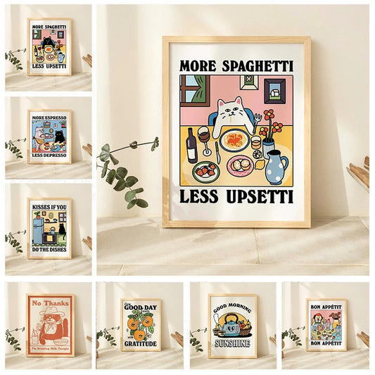 Funny Cat Canvas Wall Art | Spaghetti & Espresso Kitchen Decor Canvas Wall Art Peaceful Pleasures Health and Wellness