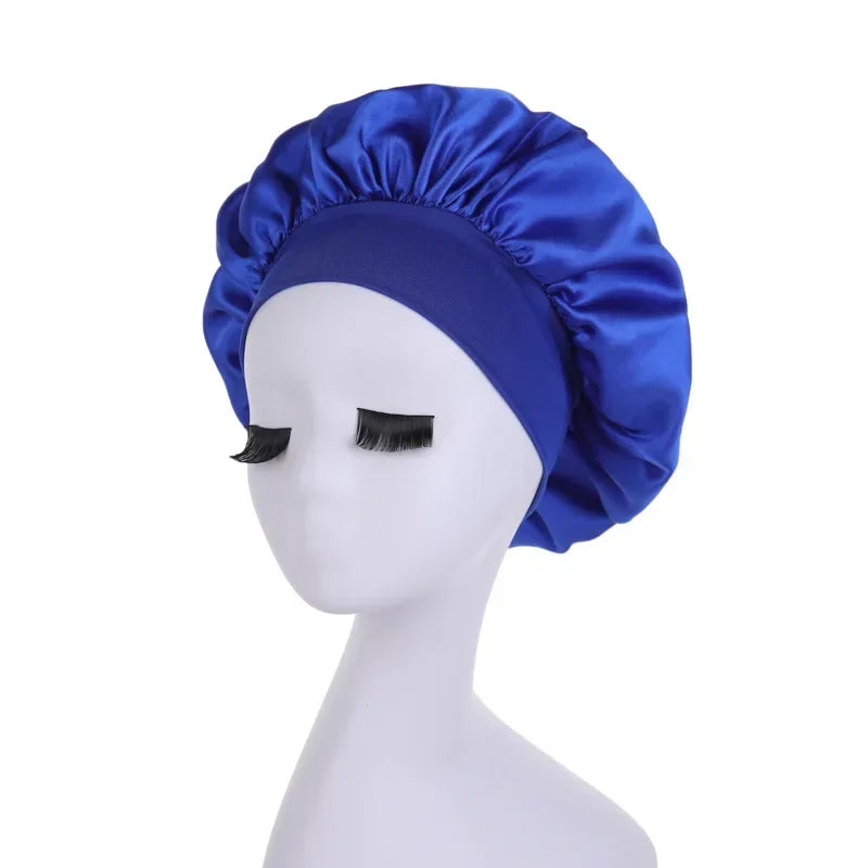 Women's Satin Solid Wide-brimmed Sleeping Hat Night Sleep Cap Hair Care Bonnet Nightcap for Women Men Unisex Cap Bonnet De Nuit Peaceful Pleasures Health and Wellness Treasure Blue