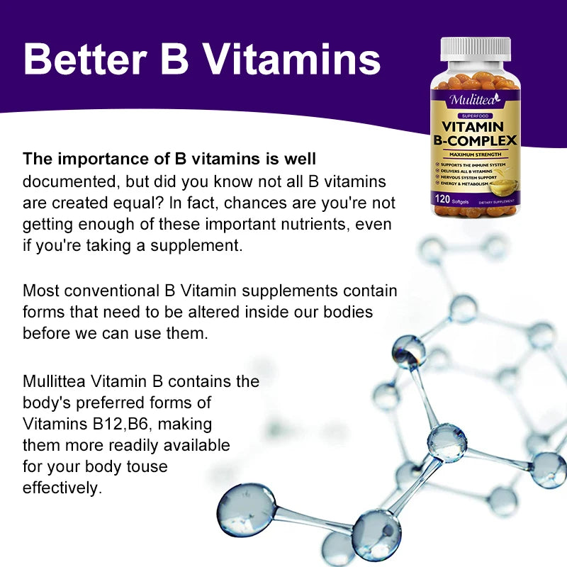 Vitamin B Complex Capsules – Energy, Mood, Stress & Immune Support | 120 Count Peaceful Pleasures Health and Wellness