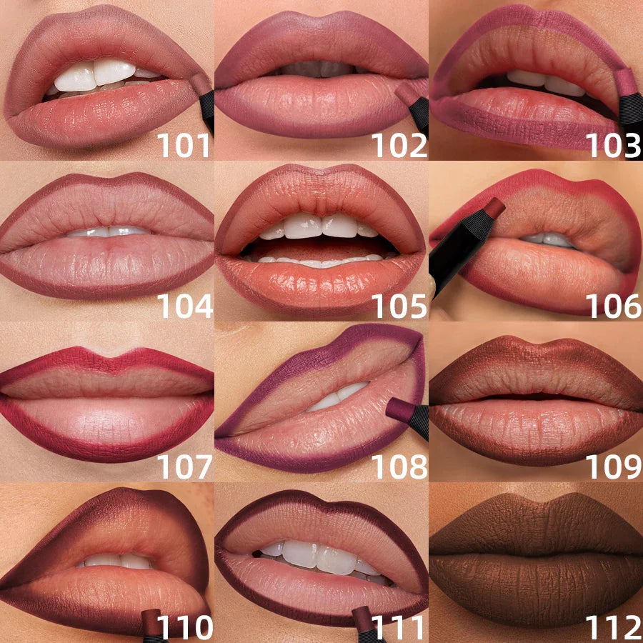 KAFURUX Waterproof Matte Lip Liner | 12 Colors, Long-Lasting
