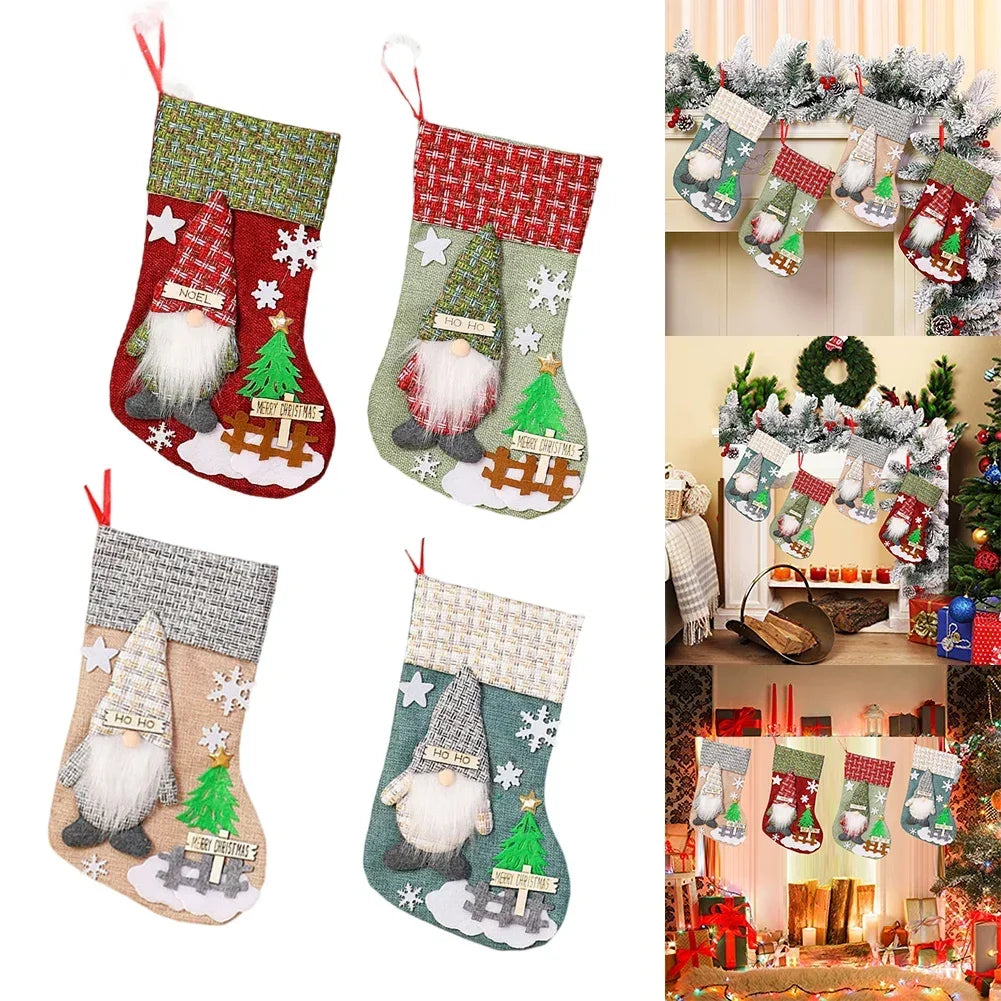 4-Pack 3D Gnome Plush Christmas Stockings | Festive Holiday Decor