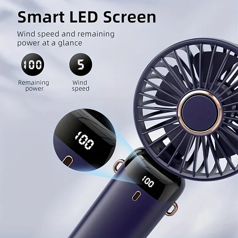 Portable Mini Fan 6-Speed USB Rechargeable Foldable LED Fan