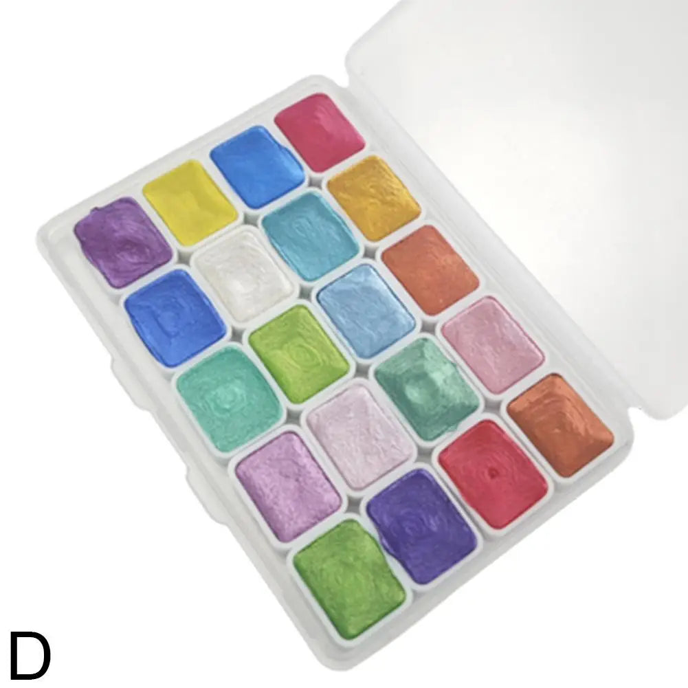 Portable Box Embedded with Glittering Pearl Solid Solid Watercolor Painting, Art Supplies Lightweight, High Solid Pigment Peaceful Pleasures Health and Wellness D