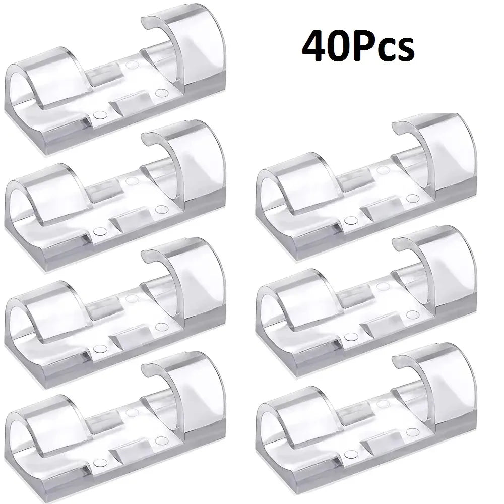 Transparent Self-Adhesive Cable Organizer Clips – 5 to 60pcs