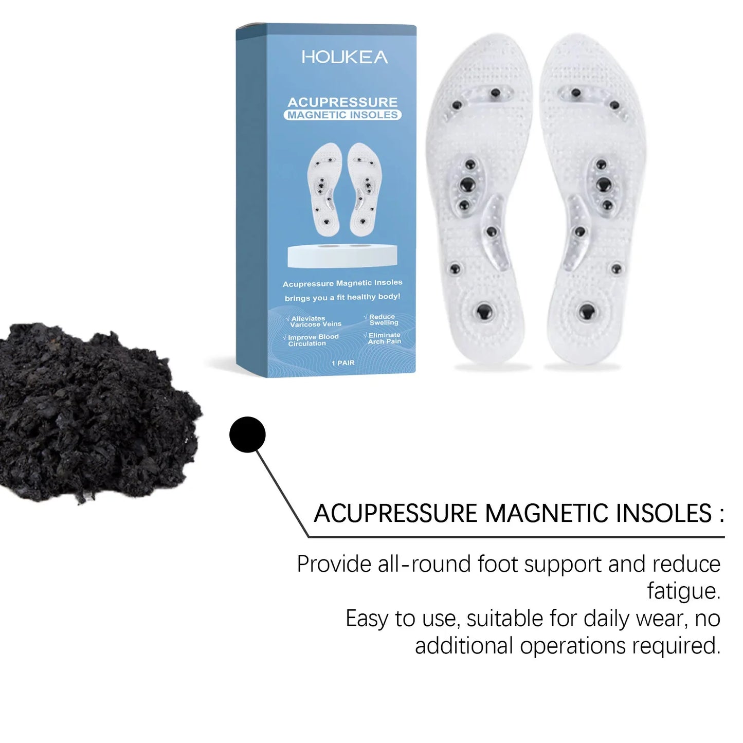 HOUKEA Acupressure Magnetic Insoles – Foot Pain & Fatigue Relief