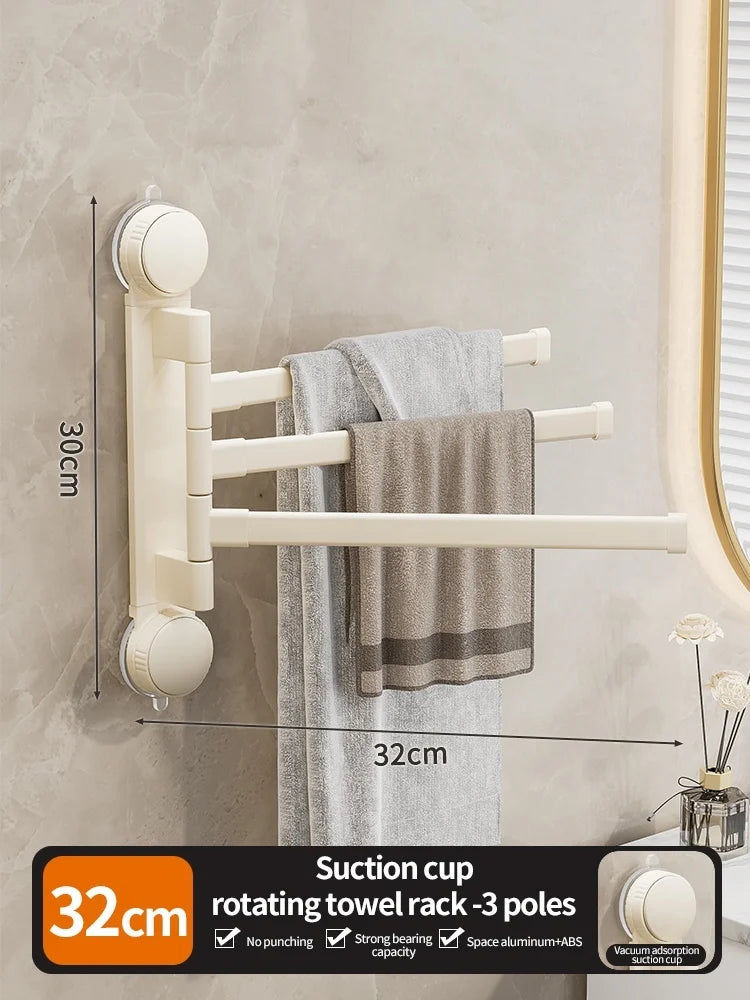 No-Drill Suction Rotating Towel Rack | Folding Double Bar